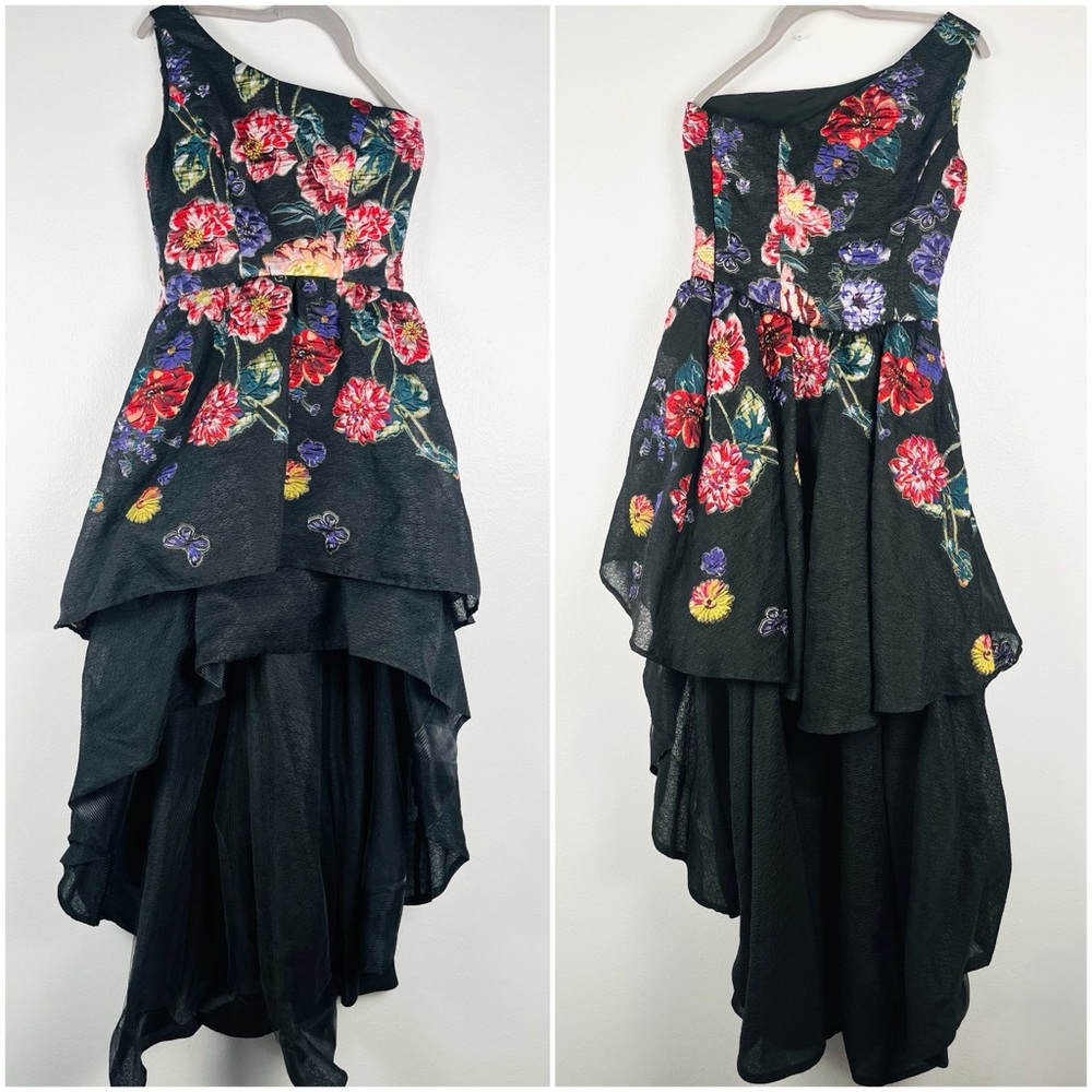 Marchesa Note Size 4 One-Shoulder Floral Embroidered High-Low Evening Dress Gown - Picture 2 of 7